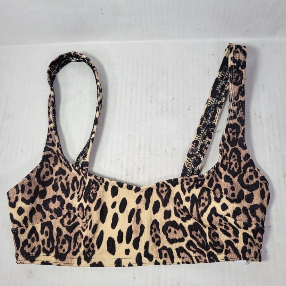 ASOS Design Women Leopard Print Ribbed Bikini Swim Top US 2